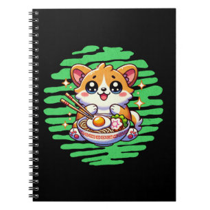 Carnet Kawaii Corgi manger bol de Ramen