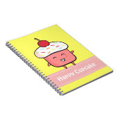Carnet Kawaii et petit gâteau rose heureux avec la cerise (Côté Droit)