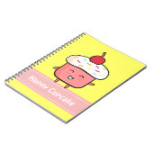 Carnet Kawaii et petit gâteau rose heureux avec la cerise (Côté gauche)