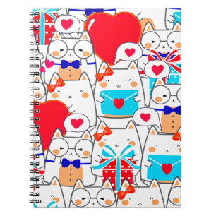 Carnet Kawaii Funny Chats Motif d'amour sans couture