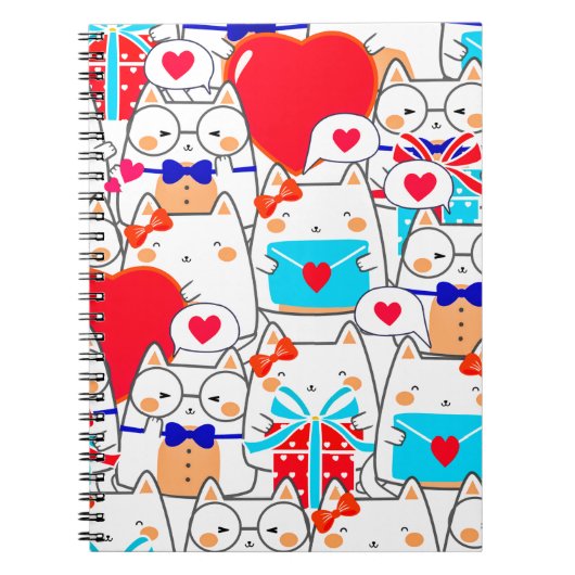 Carnet Kawaii Funny Chats Motif d'amour sans couture (Devant)