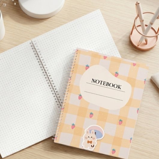 Carnet Kawaii Lapin Fraise Gingham Pastel