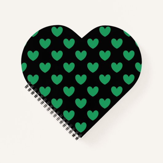 Carnet Kelly Coeurs polka vert sur noir (Devant)
