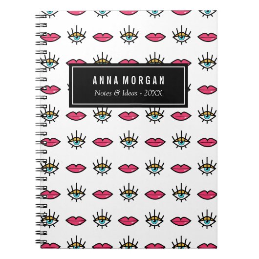 Carnet Kitschy Eyes & Lips Nom personnalisé (Devant)