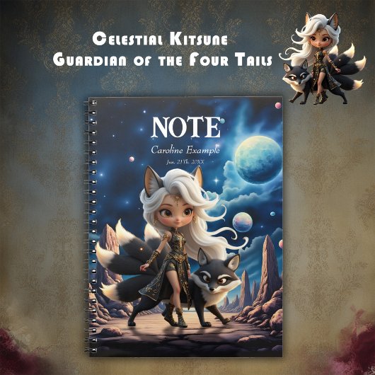 Carnet Kitsune Céleste – Gardien des Quatre Queues.