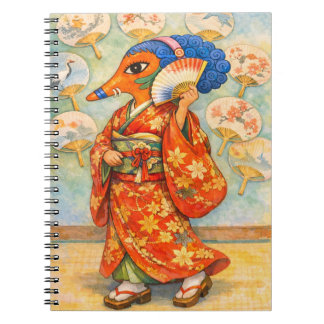 Carnet Kitsune in Kimono with Roses – Japanese Fox Spirit