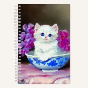 Carnet Kitten blanc vintage aux fleurs roses