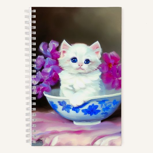 Carnet Kitten blanc vintage aux fleurs roses (Recto)