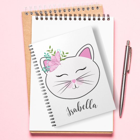 Carnet Kitty Avec Papillon Rose Personnalisé