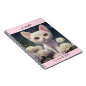 Carnet Kitty Chat Roses blanches Personnaliser Nom Cadeau (Côté Droit)