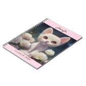 Carnet Kitty Chat Roses blanches Personnaliser Nom Cadeau (Côté gauche)