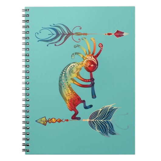 Carnet Kokopelli, Autochtone Américain, Avec Deux Plumes (Devant)