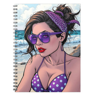 Carnet La dame de plage à Shades, Bikini et Bandana