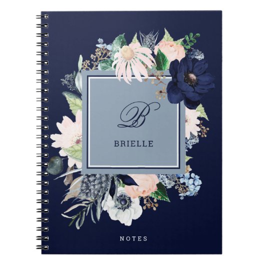 Carnet La marine et la flore blush | Nom et monogramme (Devant)