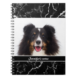 Carnet La photo de votre animal sur faux marbre noir et t