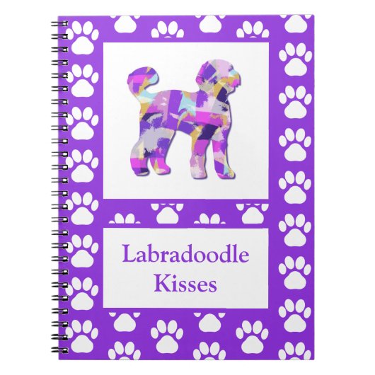 Carnet Labradoodé mignon chien Silhouette Paw Purple PY&B (Devant)