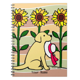 Carnet Labrador jaune personnalisé avec des tournesols