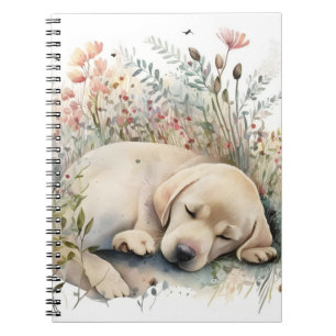 Carnet Labrador Retriever Golden à l'aquarelle et fleurs