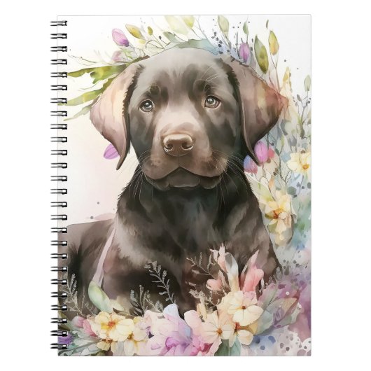 Carnet Labrador Retriever marron et fleurs à l'aquarelle (Devant)