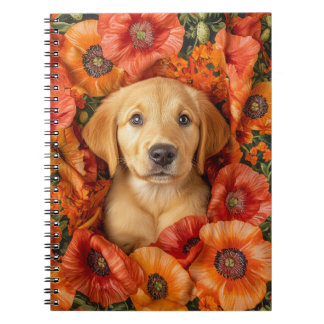 Carnet Labrador x Chiot doré collé dans des coquelicots