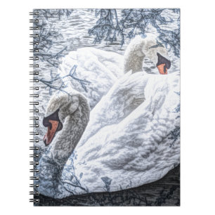 Carnet lac romantique nager cygne blanc