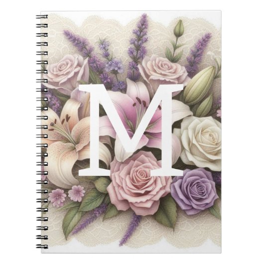 Carnet Lace monogramme lace rose laine lavande (Devant)
