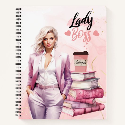 Carnet Lady Boss femme d'affaires rose (Devant)