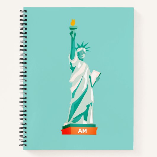 Carnet Lady Liberty et monogramme sur sarcelle clair (Devant)