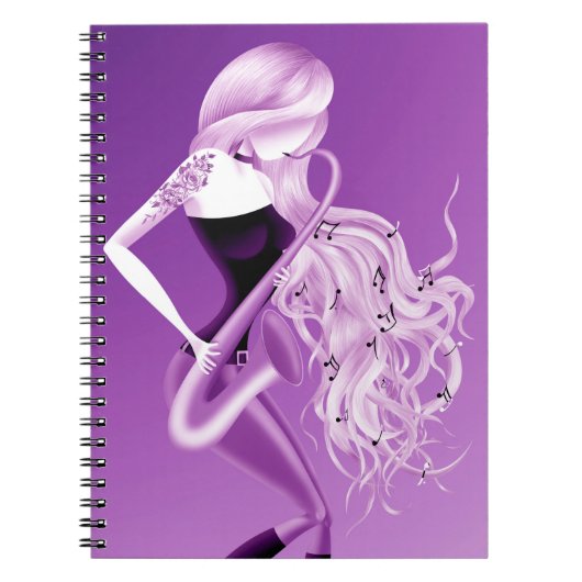 Carnet Lady Saxophoniste musicienne violette (Devant)