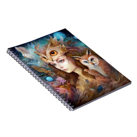 Carnet Lady With Owl Surreal Imaginaire Art (Côté Droit)