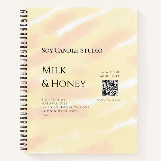 Carnet Lait miel bougie soja entreprise ajouter q r code (Devant)