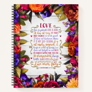 Carnet L'amour est... avec des fleurs multicolores sur le