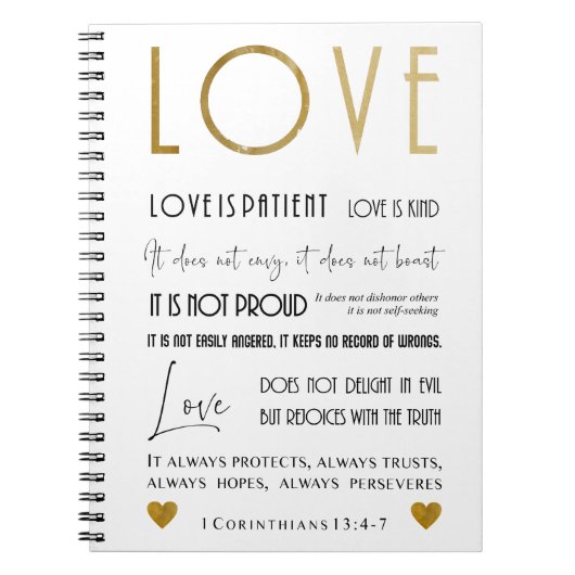 Carnet L'amour est patient BIble verse Typographie Gold C (Devant)