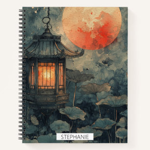 Carnet Lanterne de Lotus Clair de Lune Aquarelle