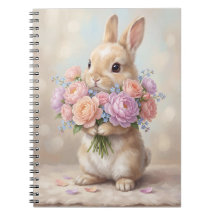 Carnet Lapin à l'aquarelle vintage avec bouquet fl