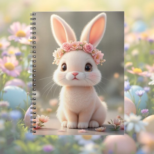 Carnet Lapin bébé mignon avec une couronne de fleurs