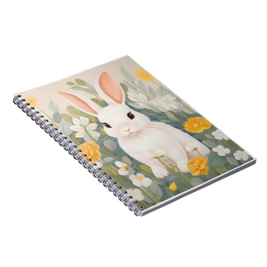 Carnet Lapin Blanc Parmi Les Fleurs De Printemps (Côté Droit)