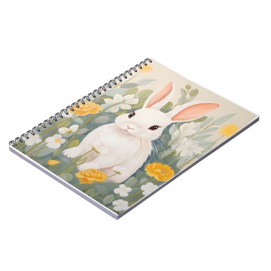 Carnet Lapin Blanc Parmi Les Fleurs De Printemps (Côté gauche)