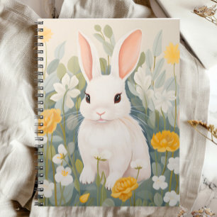 Carnet Lapin Blanc Parmi Les Fleurs De Printemps