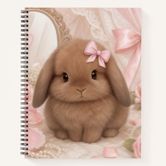 Carnet lapin coquet ruban rose (Devant)