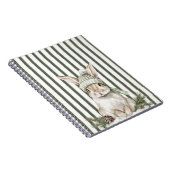 Carnet Lapin de Noël aux rayures vert olive et crème (Côté Droit)