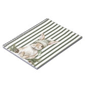 Carnet Lapin de Noël aux rayures vert olive et crème (Côté gauche)