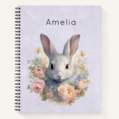 Carnet Lapin Entouré de Fleurs Pastel Doux (Devant)