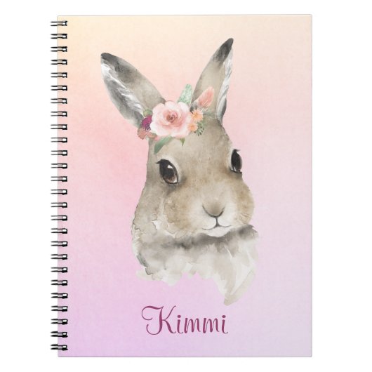 Carnet Lapin Lapin Aquarelle rose Nom Floral Mignonne (Devant)