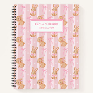Carnet Lapin Mignon Coquette avec Ruban Rose Personnalisé