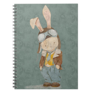 Carnet lapin mignon dans un casque pilote