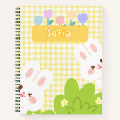 Carnet Lapin mignon kawaii Fleurs printanières pastel (Devant)