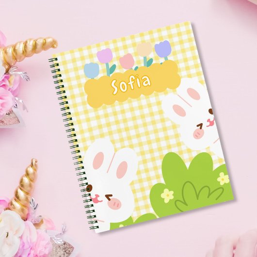 Carnet Lapin mignon kawaii Fleurs printanières pastel