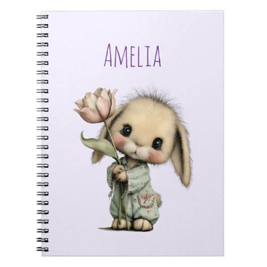 Carnet Lapin mignon tenant une tulipe (Devant)