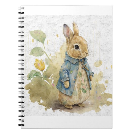 Carnet lapin pierre vintage avec fleurs (Devant)